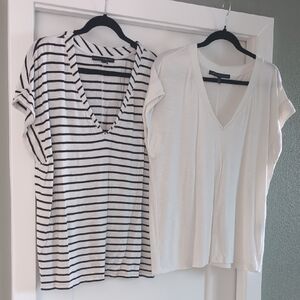 Striped and Solid V-Neck Women Tops